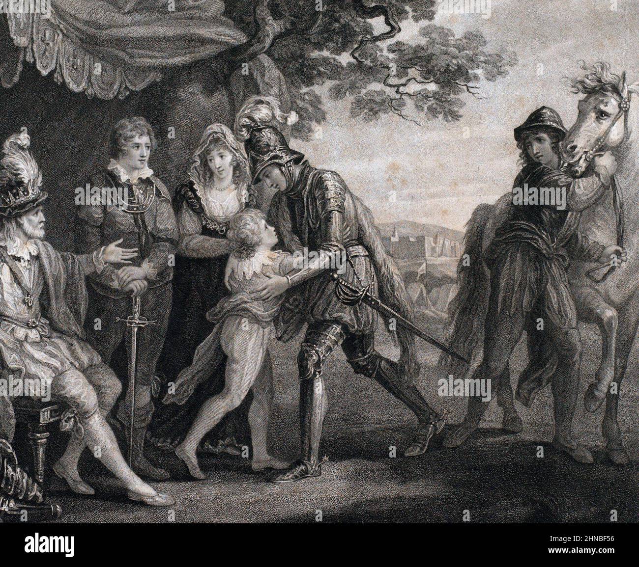 Prinz Arthur bei der Begrüßung des Erzherzogs von Österreich, aus Shakespeares König John, Akt 2, Szene 1 Stockfoto