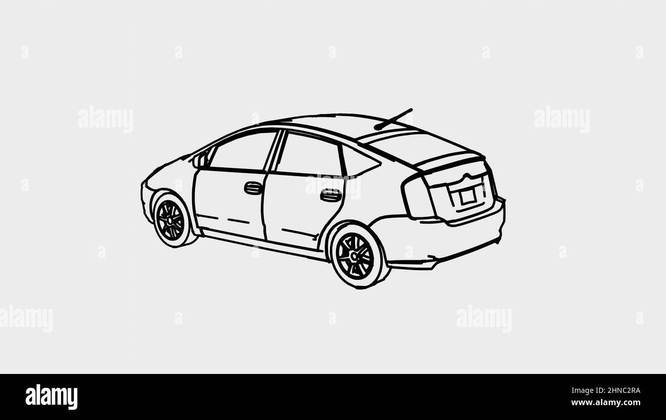 Cartoon Sportwagen, Rennwagen, Elektroauto. 3D Rendering Illustration als Cartoon-Stift, Tinte Stil Linienkunst Stockfoto