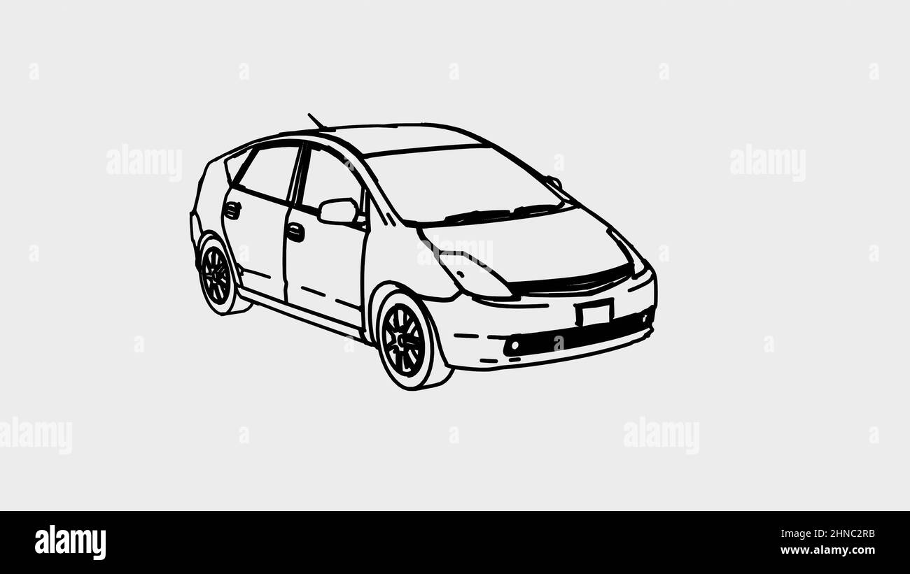 Cartoon Sportwagen, Rennwagen, Elektroauto. 3D Rendering Illustration als Cartoon-Stift, Tinte Stil Linienkunst Stockfoto