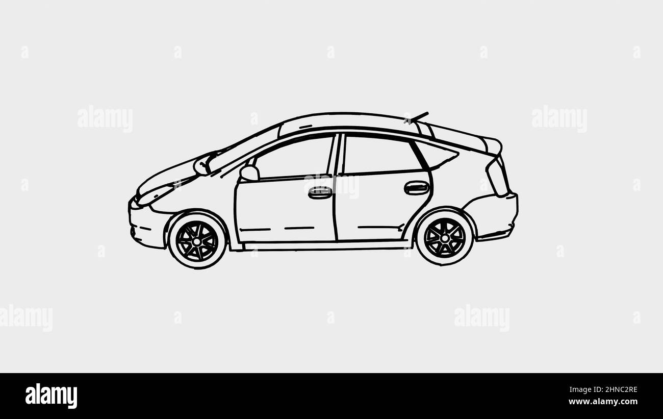 Cartoon Sportwagen, Rennwagen, Elektroauto. 3D Rendering Illustration als Cartoon-Stift, Tinte Stil Linienkunst Stockfoto