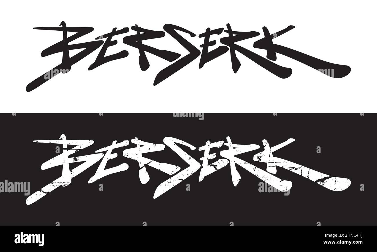 Berserk. Hand Schriftzug Wort Kunst. Graffiti Stil Logo Schriftzug Illustration Set Stock Vektor