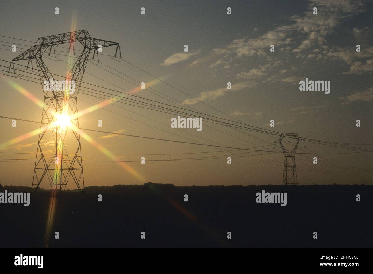 Strom Transport Sonnenuntergang Stockfoto