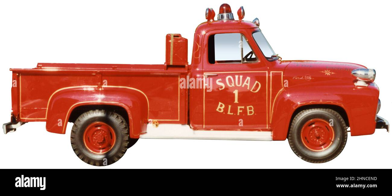 1953 Ford F250 Red Fire Truck Stockfoto