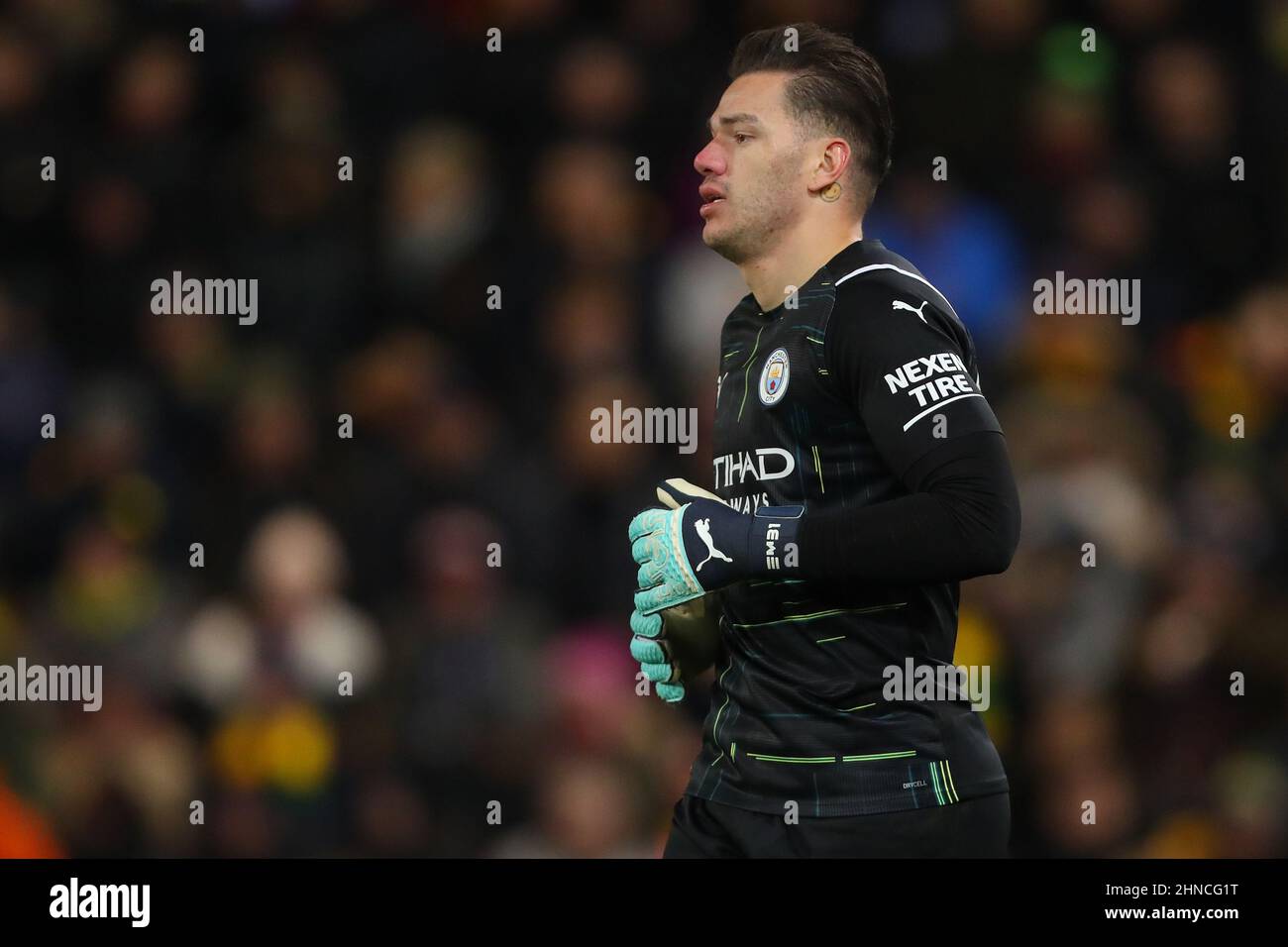 Ederson of Manchester City - Norwich City / Manchester City, Premier League, Carrow Road, Norwich, Großbritannien - 12th. Februar 2022 nur zur redaktionellen Verwendung - es gelten DataCo-Einschränkungen Stockfoto