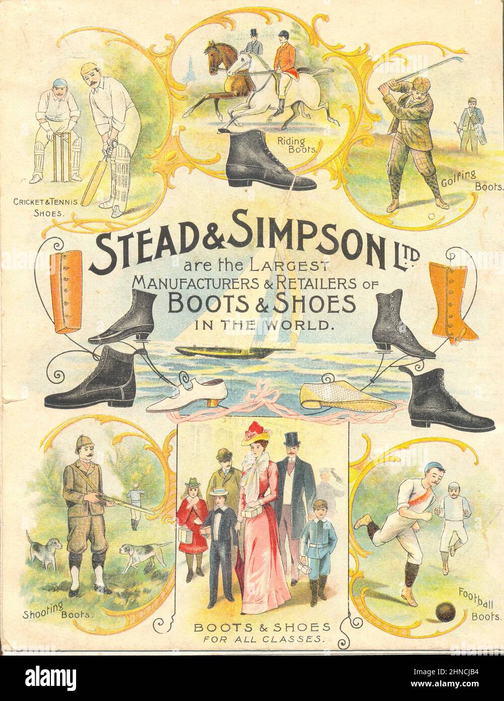 Rückseite des Werbekalenderblotters für Stead & Simpson Ltd., „The National“ Boots & Shoes, 3 Victoria Parade, Felixstowe, Suffolk 1904 Stockfoto