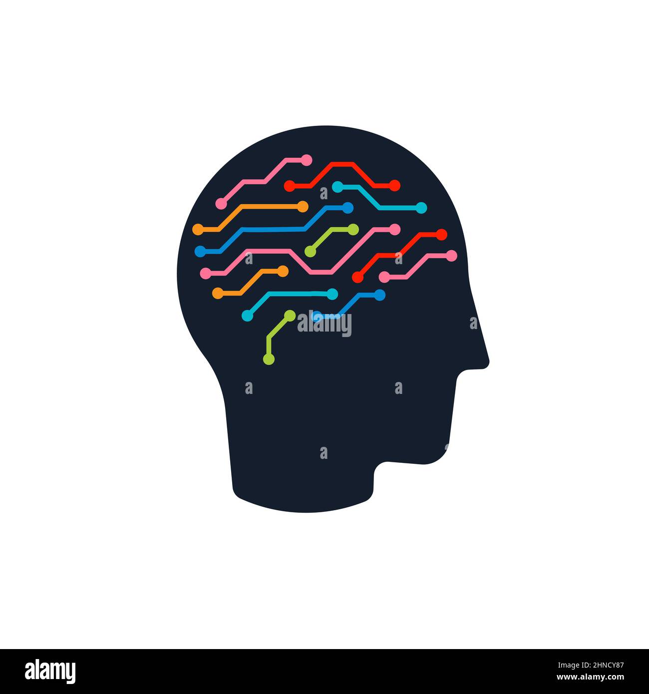 Gehirn Gesundheit und intelligente Bildung Logo Konzept Flachkopf-Symbol. Gesichtsprofil Vektor-Logo für Apotheke, Bildung, Medizin-Logo. Vektorgrafik Stock Vektor