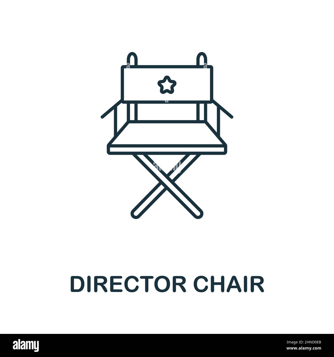 Symbol für den Director Chair. Linienelement aus der Videoproduktionssammlung. Linear Director Chair Icon-Zeichen für Webdesign, Infografiken und mehr. Stock Vektor