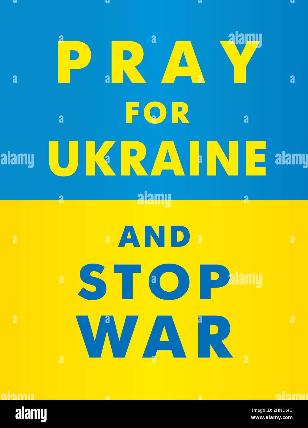 Betet für die Ukraine und „Stop war“-Schriftzug mit Flagge. Internationaler Protest, Stoppt die russische Aggression gegen die Ukraine. Vektorgrafik Stock Vektor
