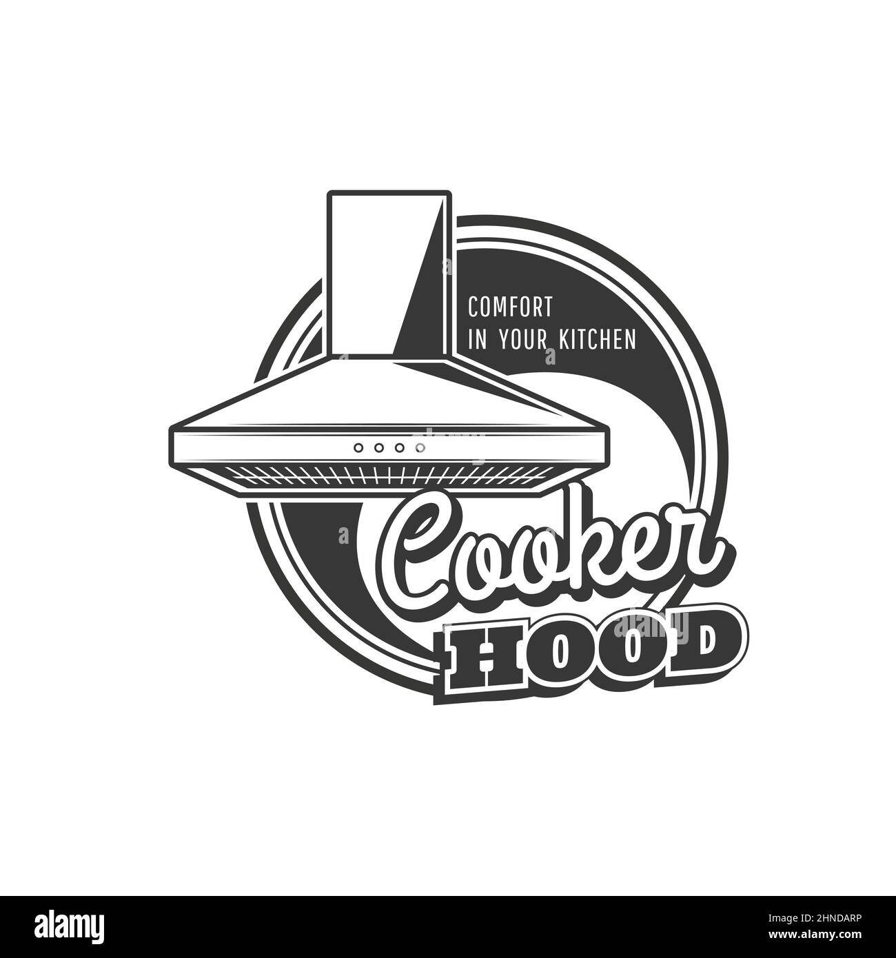 Servicesymbol für die Installation der Dunstabzugshaube. Home Lüftung und Geruch Absaugsystem installieren, Reparatur und Wartung Service monochrome Vektor-Etikett, e Stock Vektor