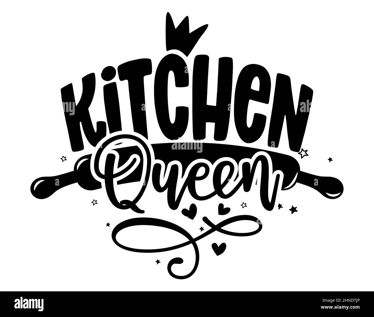 Küche Queen - Küchenhandtuch Zitat Etikett. Gut für Bäckerei Logo, Abzeichen, Aufkleber oder Muttertag Geschenk. Illustration, hausgemachte Lebensmittel Verpackung Design. G Stock Vektor