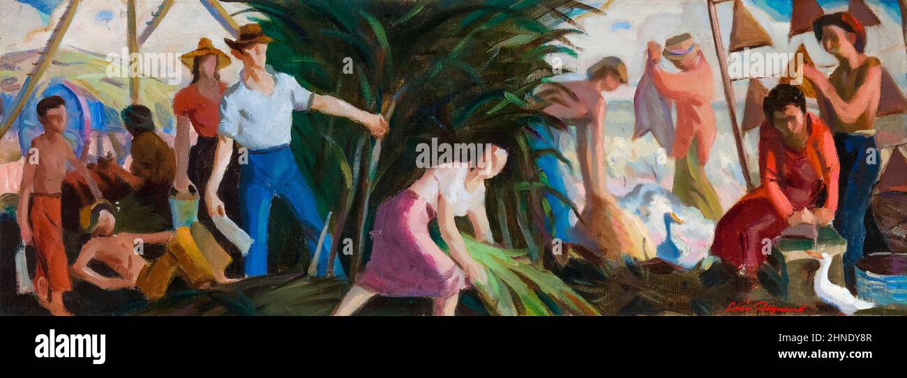 Louis Raynaud, The Harvest (Wandmalerei für das Abbeville, Louisiana Post Office), Malerei, Öl auf Leinwand, an Bord montiert, 1938-1939 New Deal Art Stockfoto