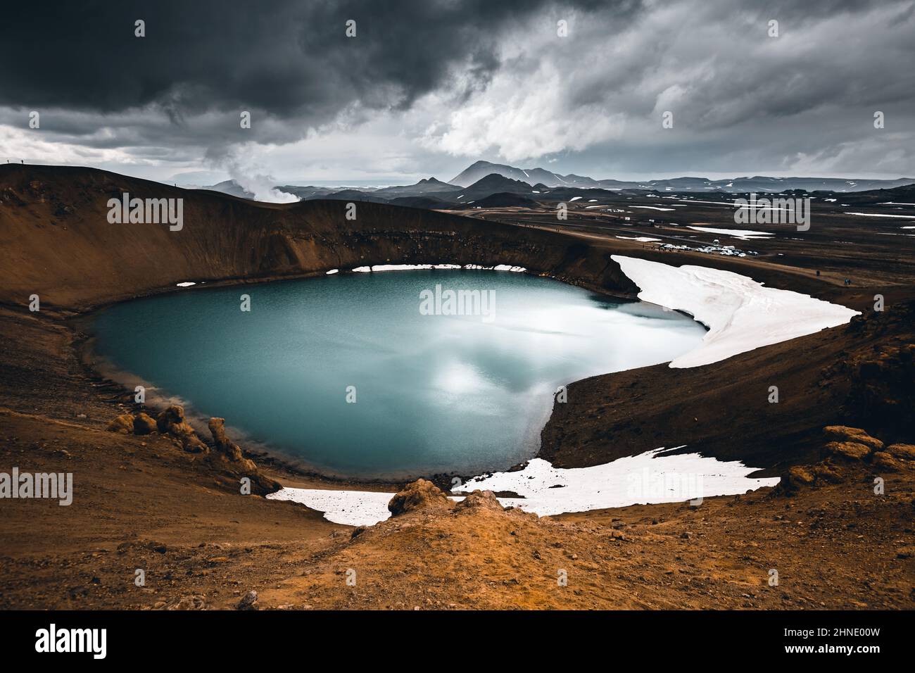 Exotischer Blick auf das geothermische Tal Leirhnjukur. Standort Myvatn Lake, Krafla, Island, Europa. Erstaunliches Bild der Touristenattraktion, am populärsten p Stockfoto