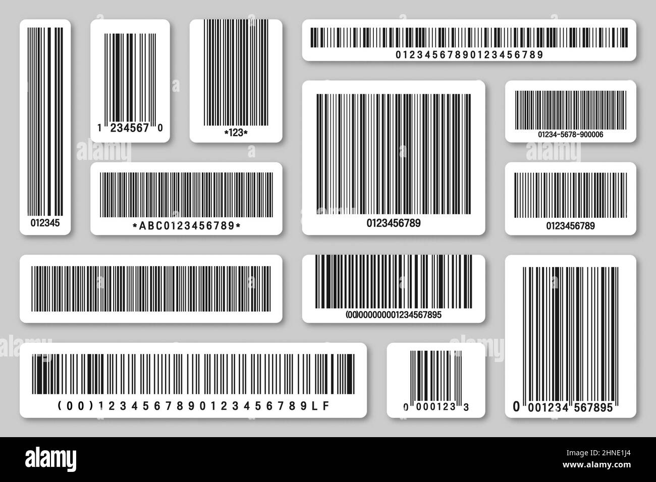 Satz von Produkt-Barcodes. Identifizierungscode. Seriennummer, Produkt-ID mit digitalen Informationen. Laden oder Supermarkt scannen Etiketten, Preisschild Stock Vektor