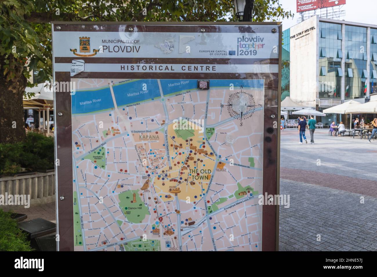Karte der Altstadt von Plovdiv, der Hauptstadt der Provinz Plovdiv im südlichen Zentrum Bulgariens Stockfoto