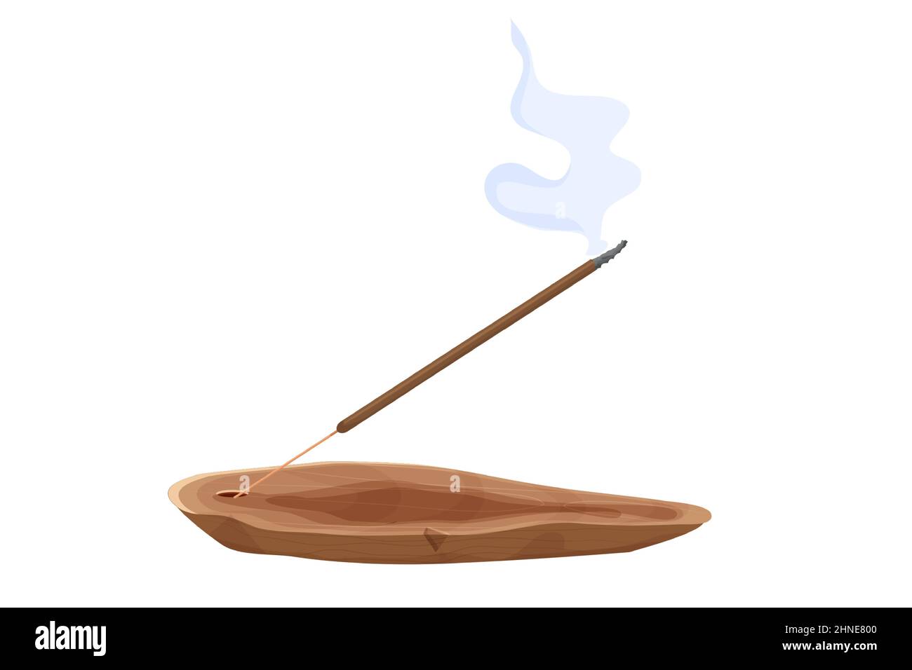 Aroma-Stick auf Holz Weihrauchbrenner mit Rauch im Cartoon-Stil isoliert auf weißem Hintergrund . Aromatherapie und Meditation, . Vektorgrafik Stock Vektor