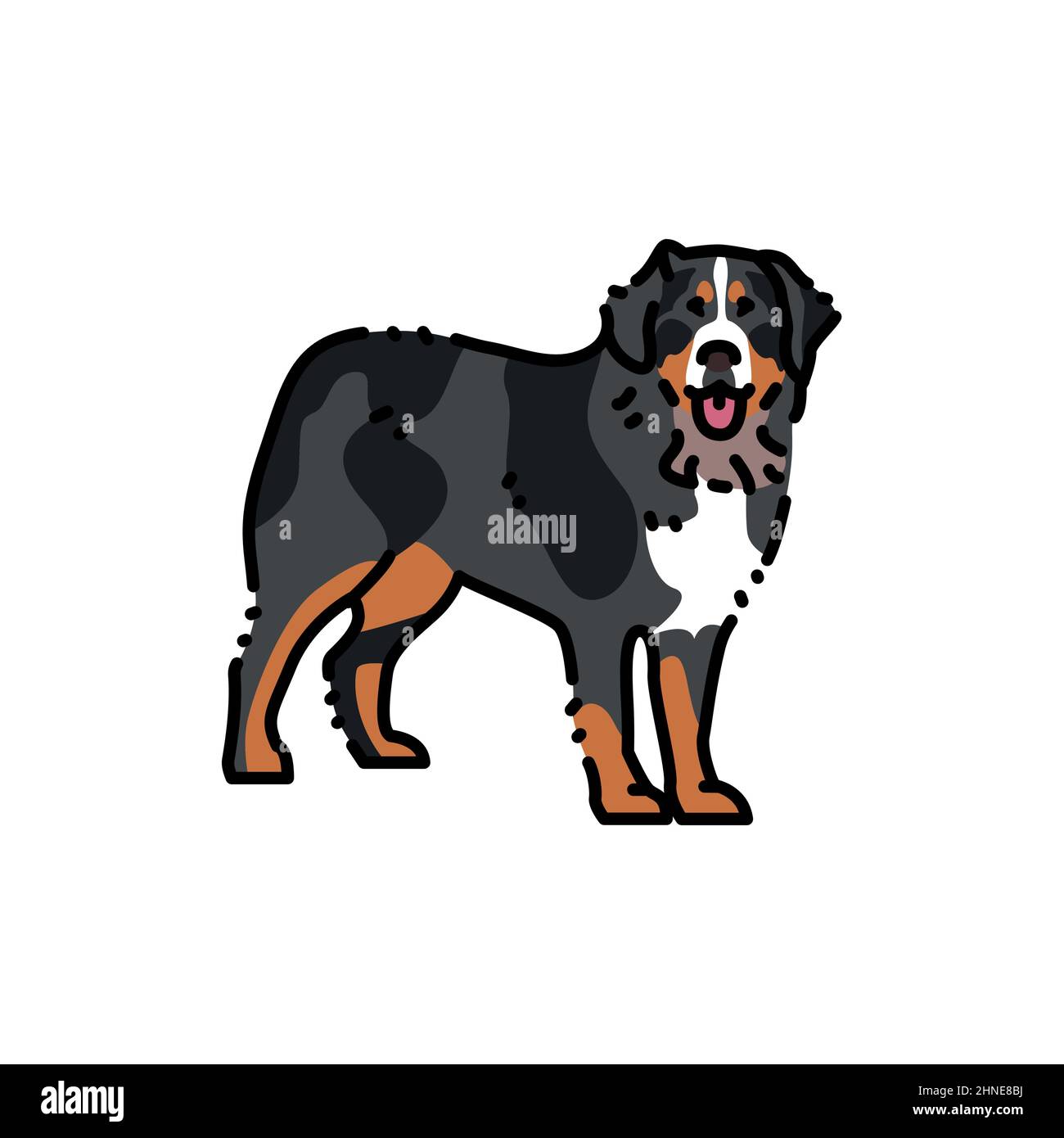 Symbol für die farbige Linie des Berner Sennenhundes. Hunderasse. Stock Vektor
