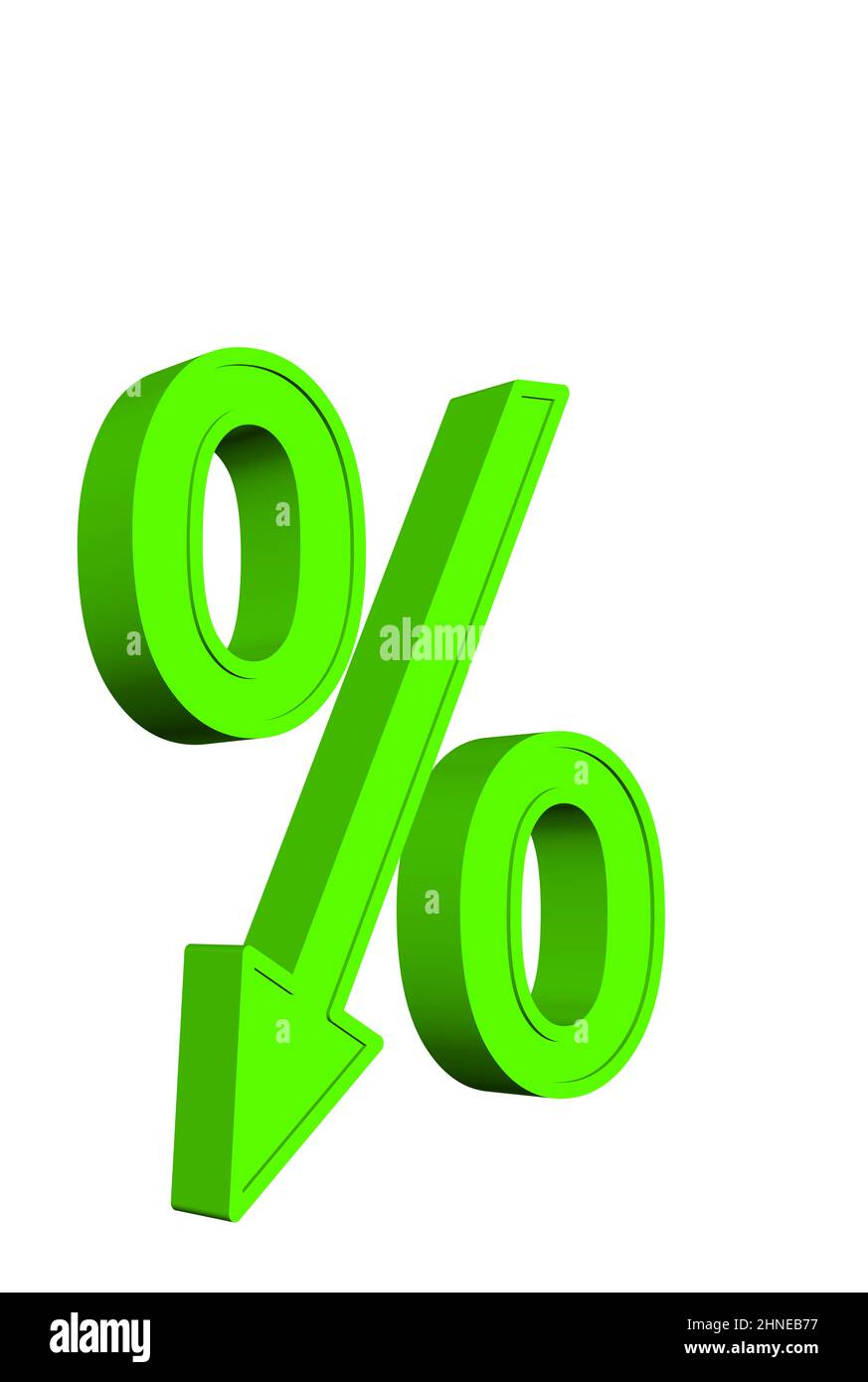Prozentzeichen mit Abwärtspfeil, Abbildung 3D Stockfoto