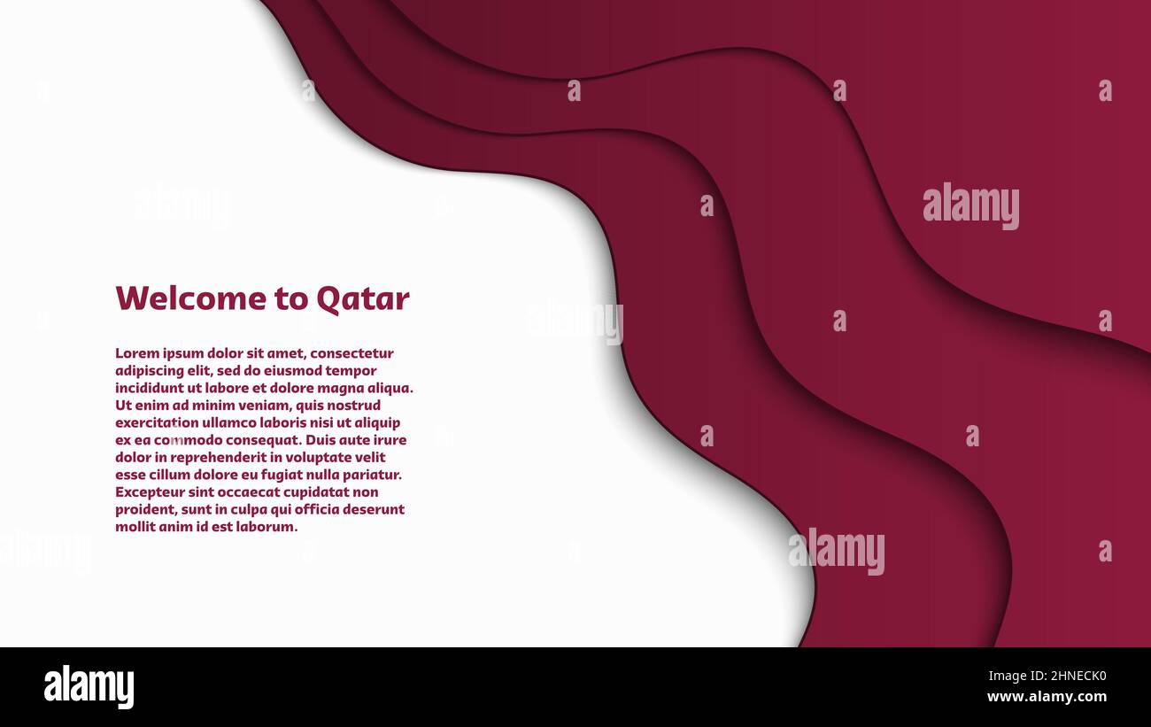 Willkommen bei Qatar abstrakt gewellten Papier geschnitten Hintergrund für Ihre Broschüre, Banner, Flyer oder Poster Design Stock Vektor