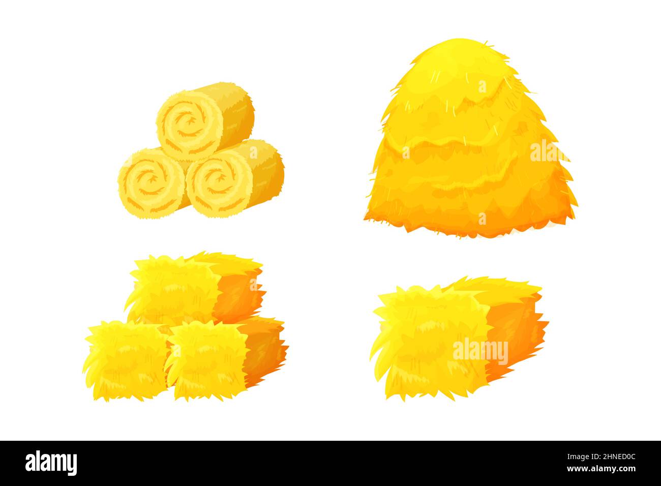 Set Ballen von Heu, Haufen getrockneten Weizen mit in Cartoon-Stil isoliert auf weißem Hintergrund. Landwirtschaft, Ernte Sammlung,. Vektorgrafik Stock Vektor