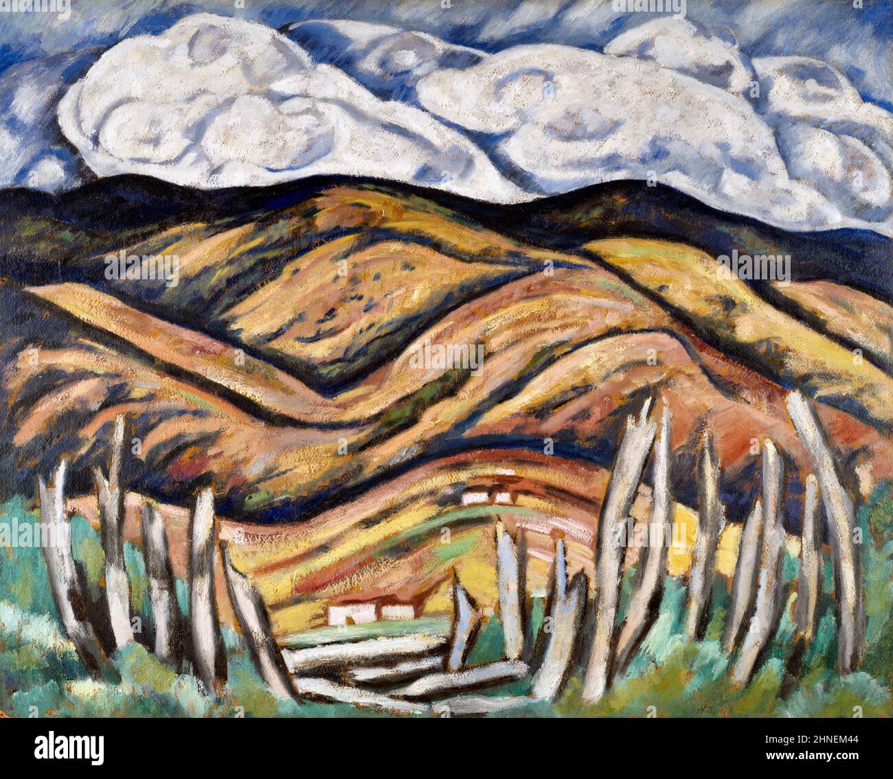 The Last of New England – The Beginning of New Mexico von dem amerikanischen Maler der Moderne, Martsden Hartley (1877-1943), Öl auf Leinwand, 1918/19 Stockfoto