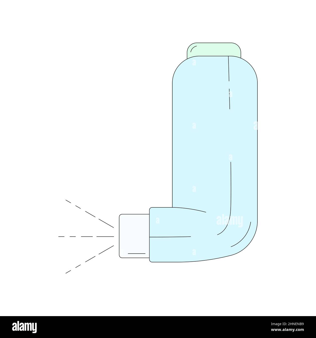 Inhalator im Cartoon-Stil. Lineare Vektordarstellung auf weißem Hintergrund isoliert. Symbol für Inhalationsmittel. Asthma-Medikamente Stock Vektor