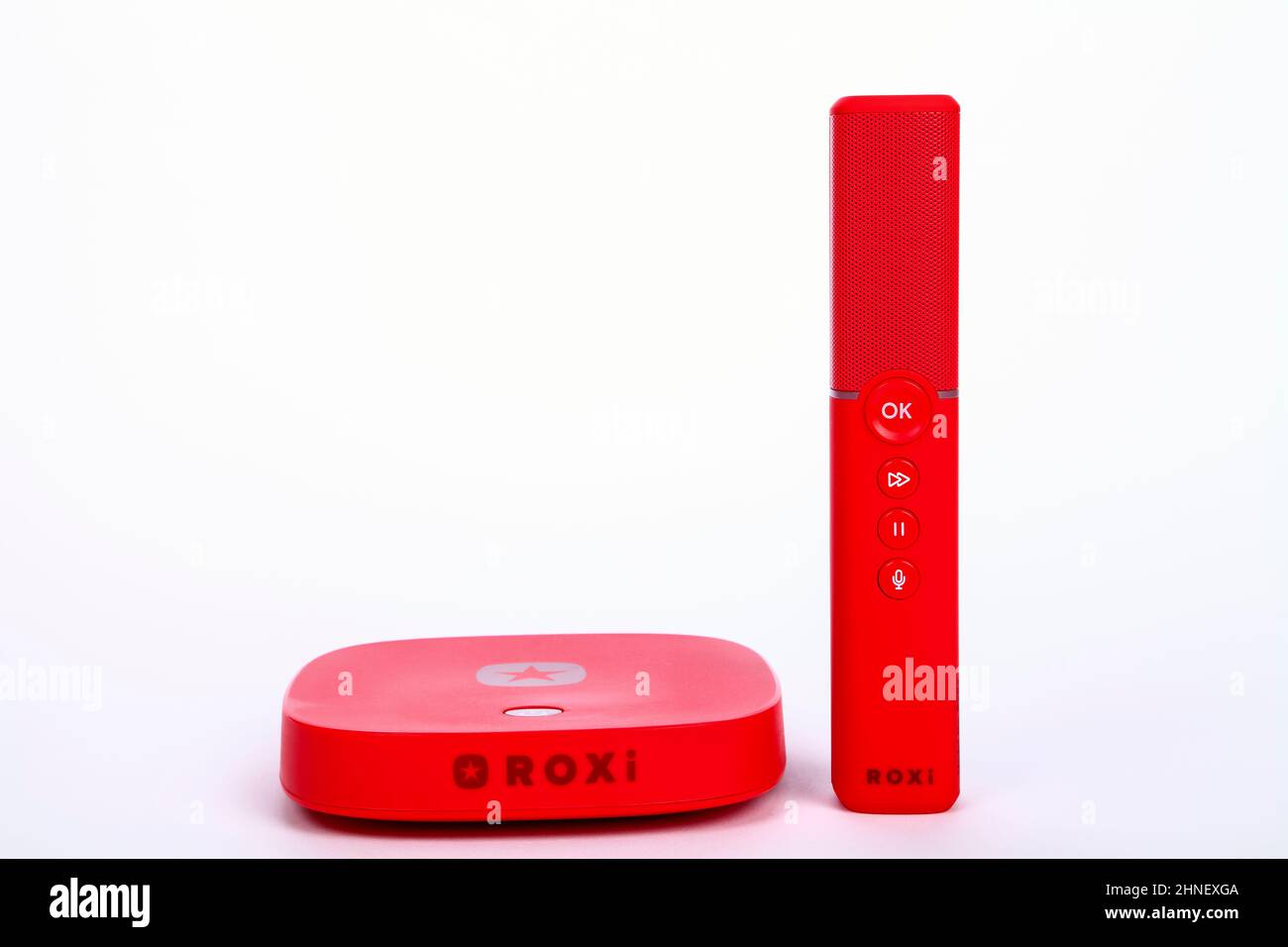 Roxi-TV-basiertes Musik-Streaming und Karyoke-Media-Player, nur zur redaktionellen Verwendung Stockfoto