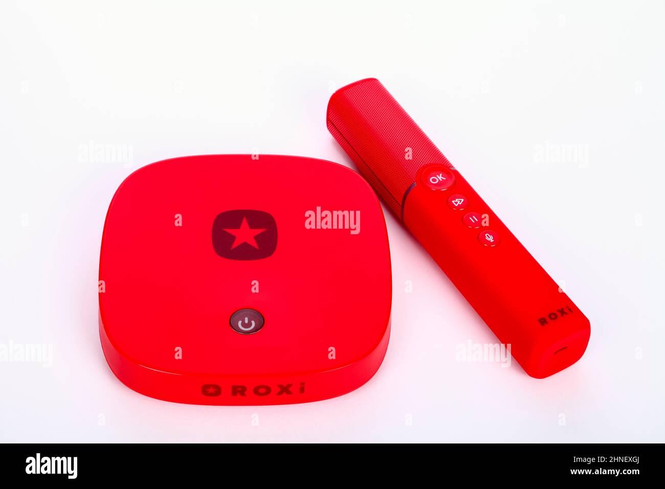 Roxi-TV-basiertes Musik-Streaming und Karyoke-Media-Player, nur zur redaktionellen Verwendung Stockfoto