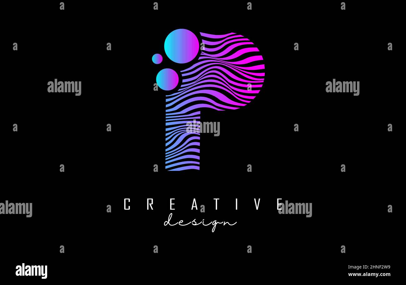Lila Buchstabe P Logo mit Linien und dota. Vektorgrafik mit geometrischer Typografie. Kreative Ikone mit Brief. Stock Vektor