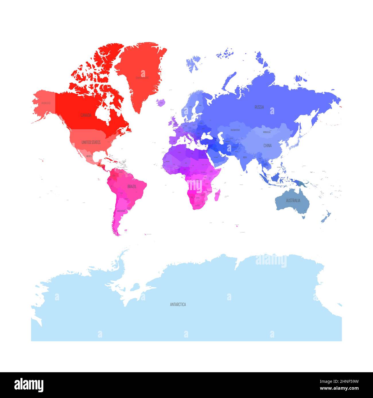 Bunte politische Landkarte der Welt Stock-Vektorgrafik - Alamy