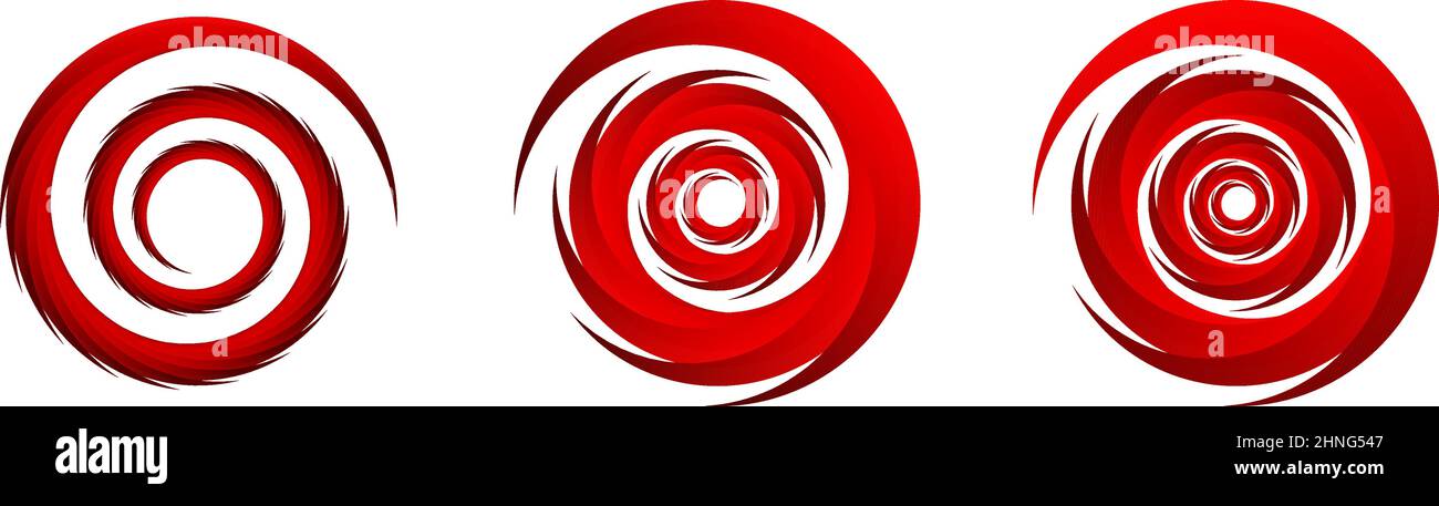 Set aus roten abstrakten Spiral-, Wirbel-, Wirbel- und Wirbel-Elementen. Cochlear, Helix, Vortex-Symbole - Stock-Vektor-Illustration, Clip-Art-Grafiken Stock Vektor
