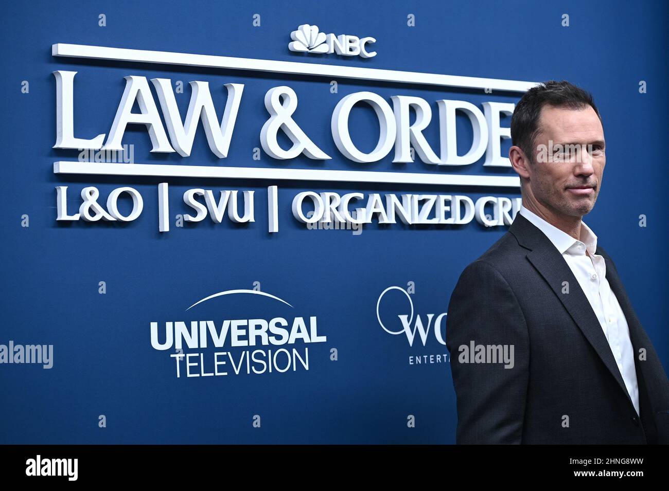 New York, USA. 16th. Februar 2022. Der Schauspieler Jeffrey Donovan nimmt am NBCUniversal „Law & Order“ Press Junket im Studio 525, New York, NY, am 16. Februar 2022 Teil. (Foto von Anthony Behar/Sipa USA) Quelle: SIPA USA/Alamy Live News Stockfoto