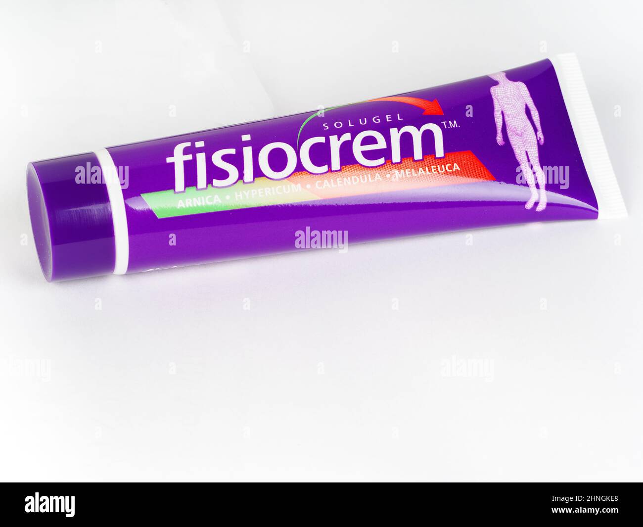 Fisiocrem ist ein topisches Schmerzmittel zur vorübergehenden Linderung von Muskelschmerzen und -Schmerzen Stockfoto