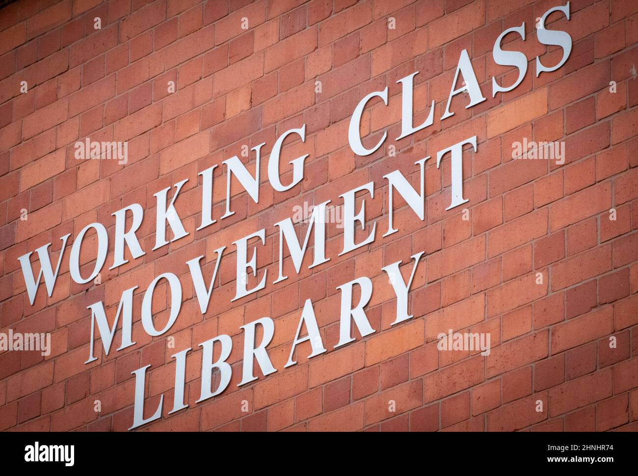 Beschilderung. Jubilee House Working Class Movement Library Salford Großbritannien Stockfoto