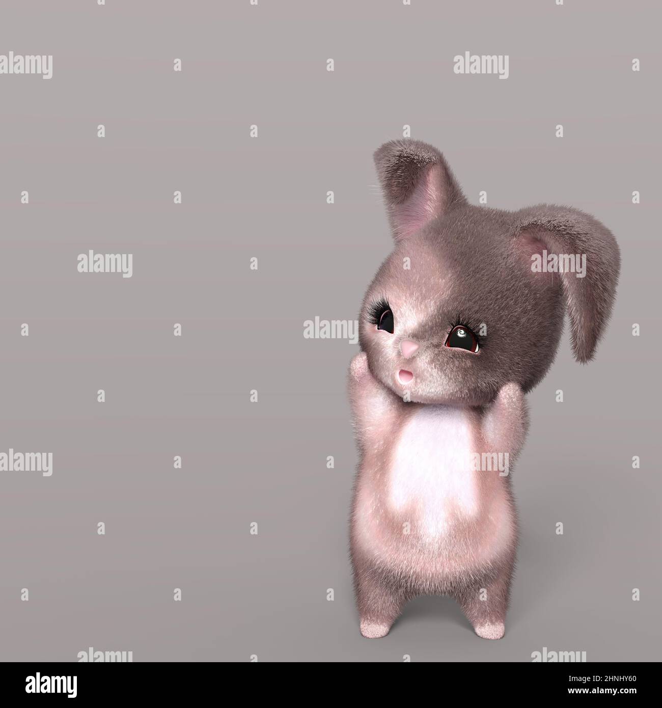 3D-Illustration eines vereinzelten Fantasy-Hasen ist begeistert Stockfoto