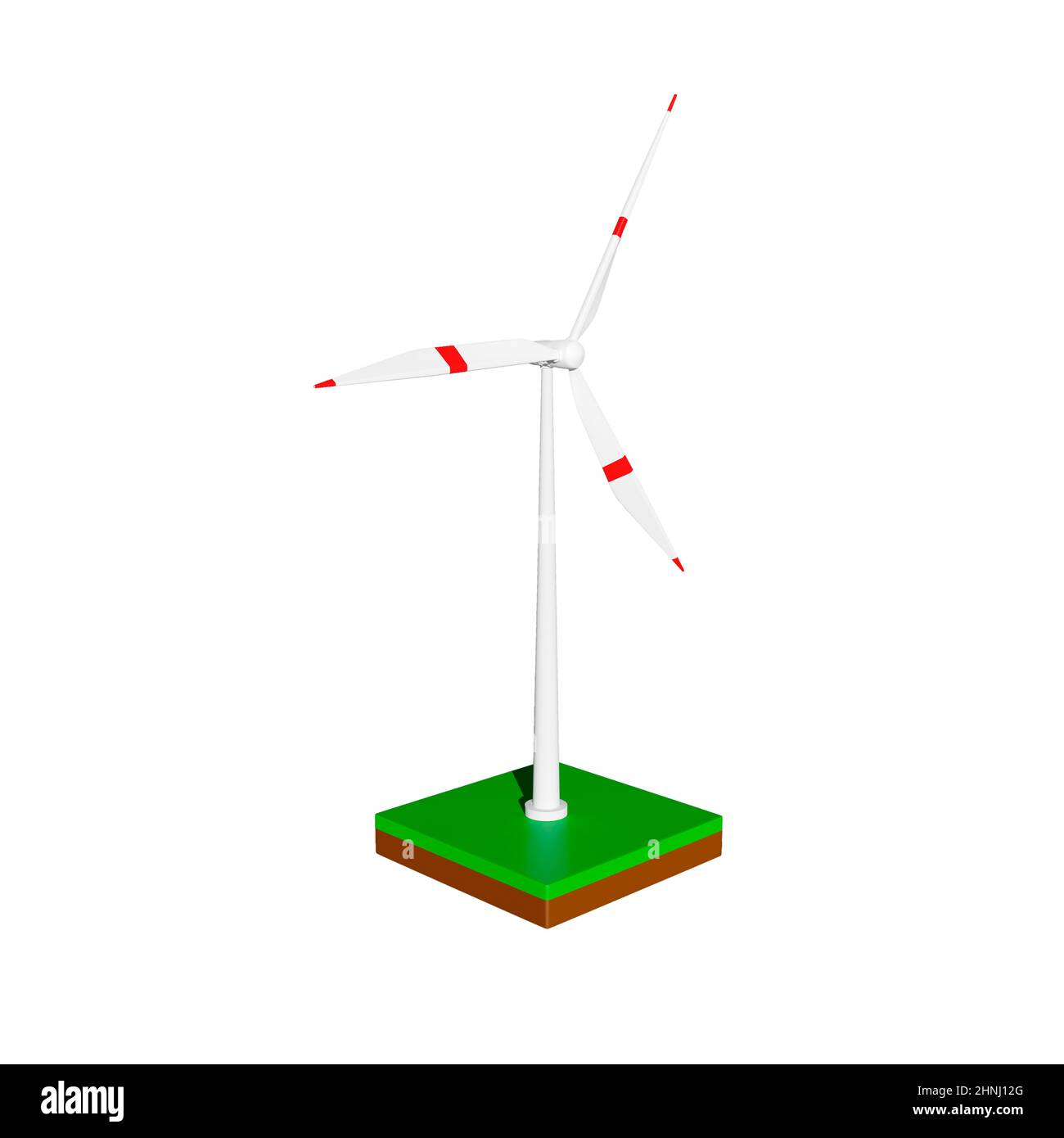 Isolierte Windenergieanlage auf grauem Hintergrund. 3D Rendern Stockfoto
