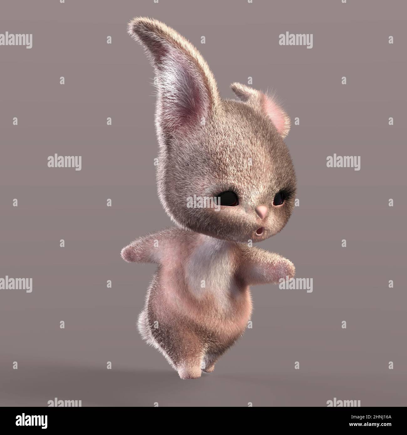 3D-Illustration eines isolierten Fantasy-Hasen beim Laufen Stockfoto