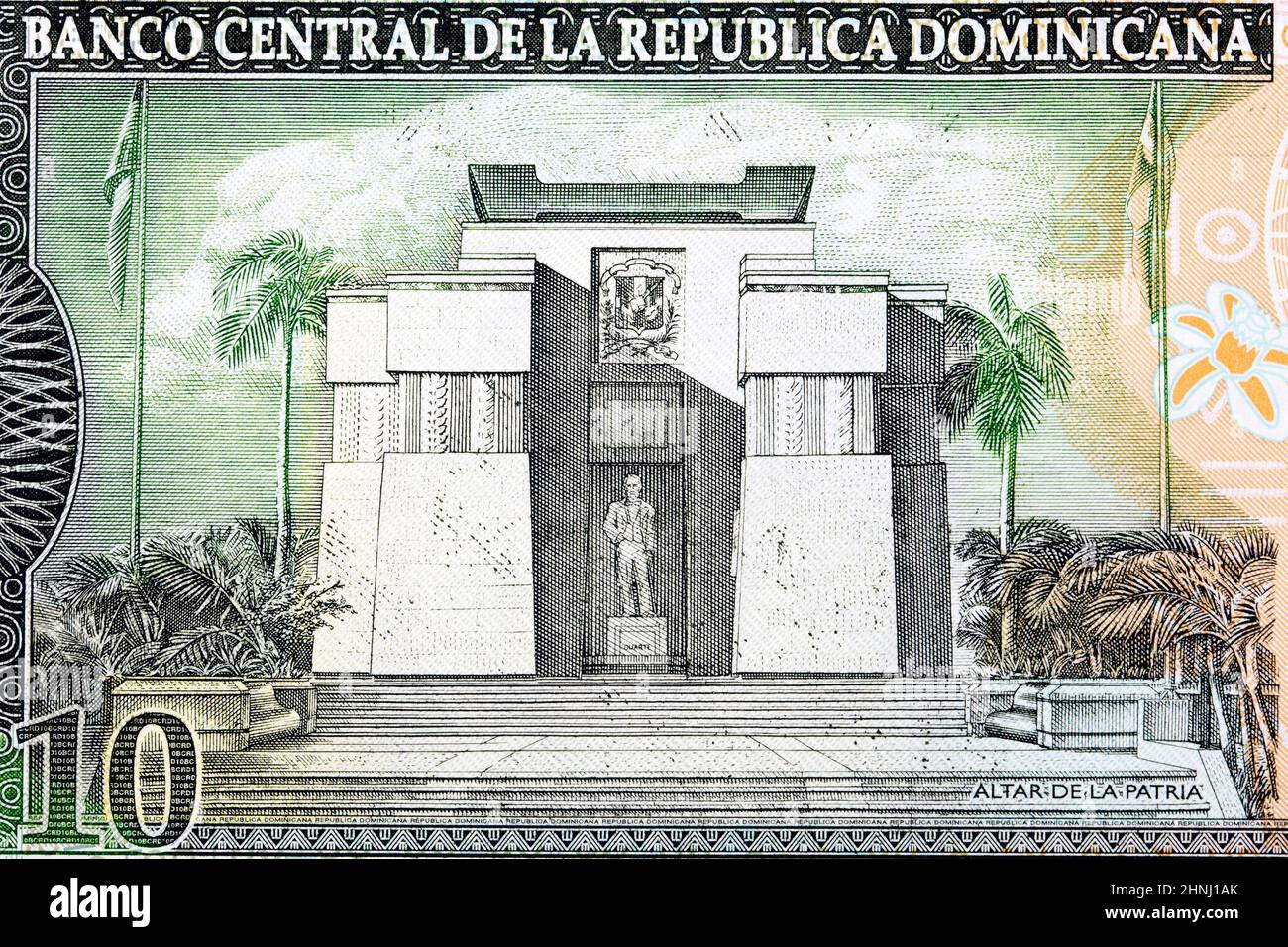 Altar des Vaterlandes aus der alten Dominikanischen Republik Geld - Pesos Stockfoto