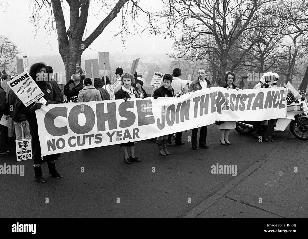 COHSE-Krankenschwestern und Hebammen zahlen Protest, Nottingham UK November 1988. COHSE, die Gewerkschaft der Beschäftigten im Gesundheitsbereich von NHS, fusionierte 1993 mit NUPE und NALGO Stockfoto