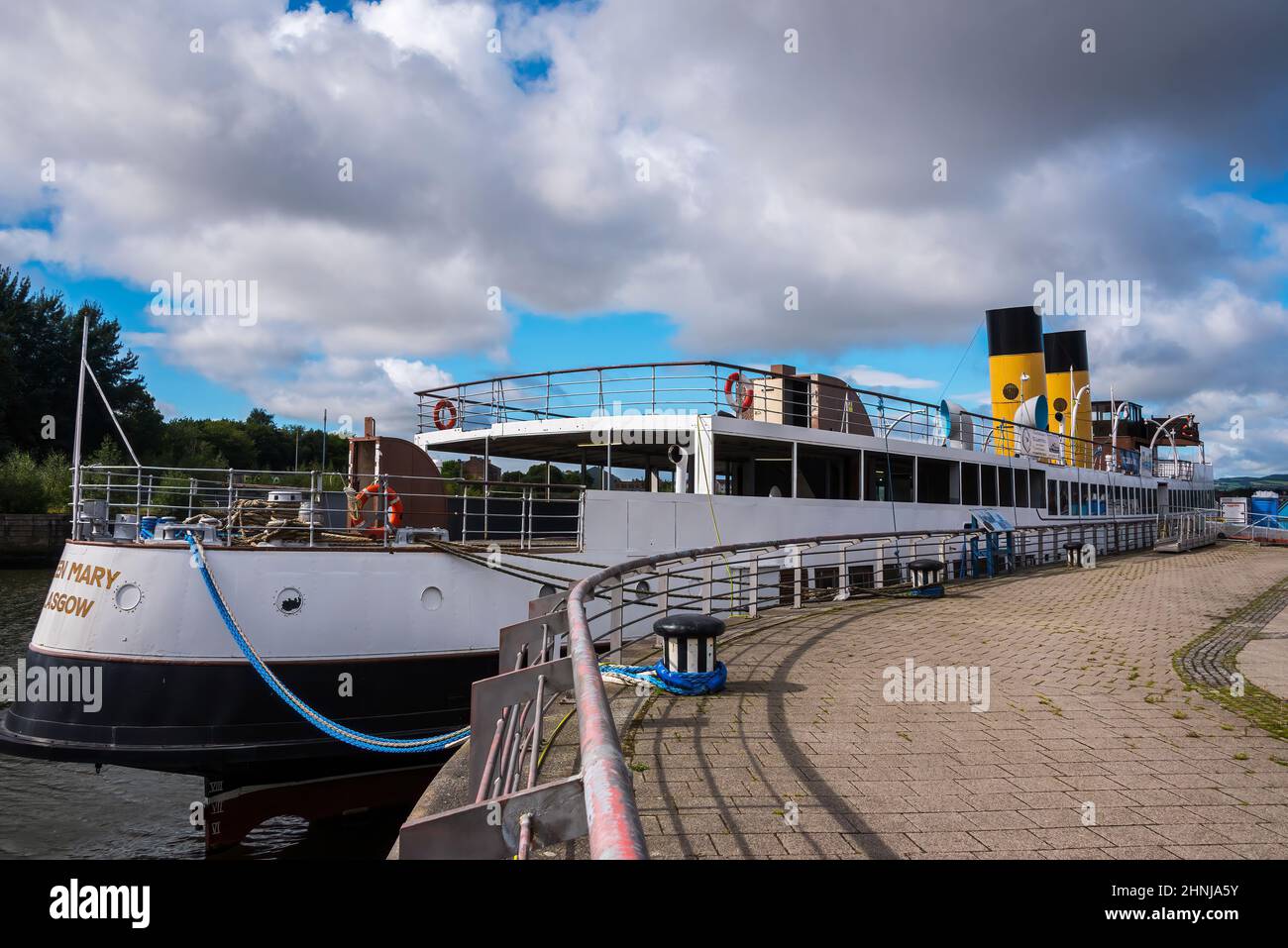 Der Raddampfer der Queen Mary wird am Pacific Quay, Glasgow, restauriert Stockfoto