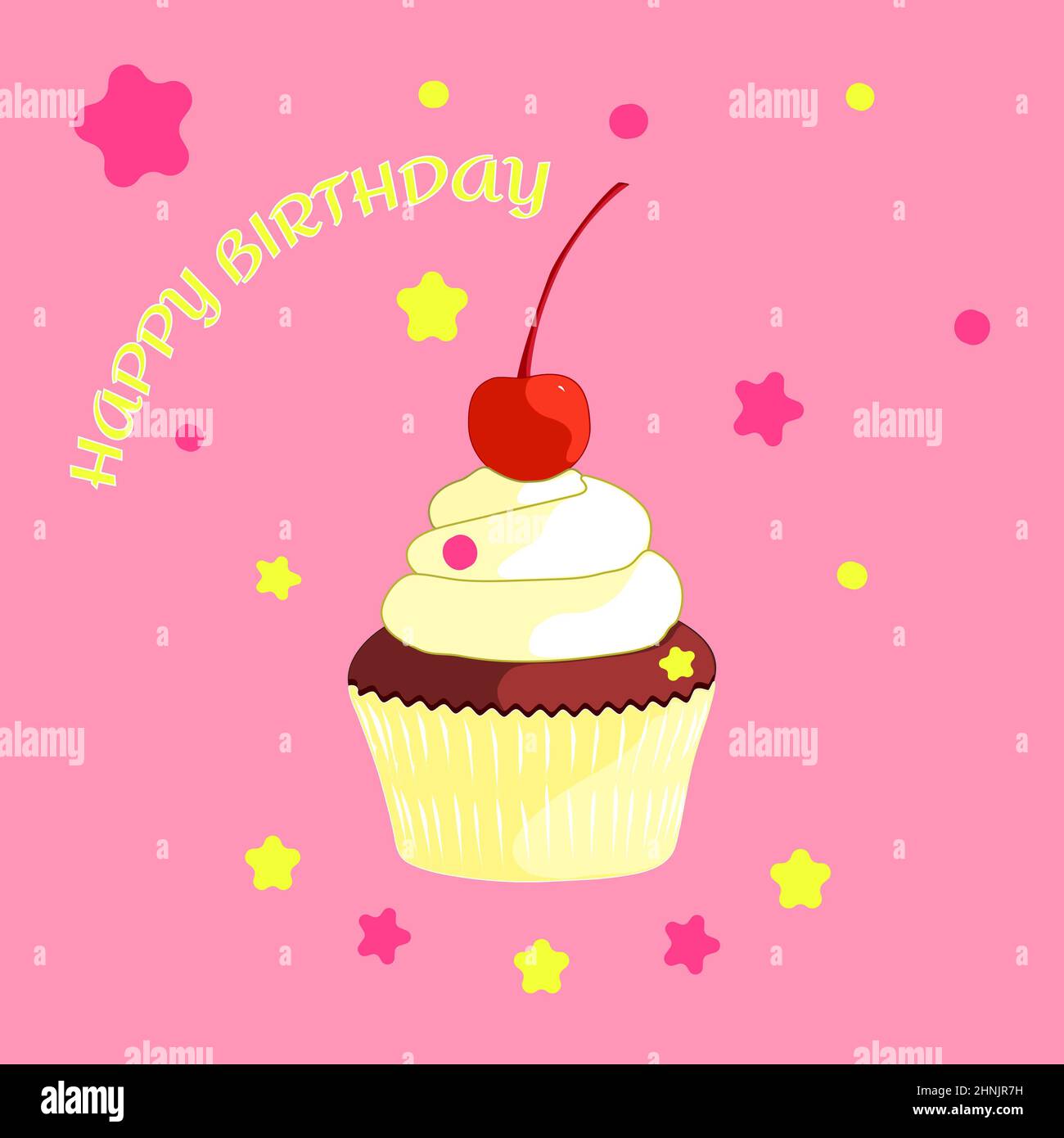 Cupcake mit Rahm und Kirsche. Geburtstag. Weihnachtskarte Stockfoto