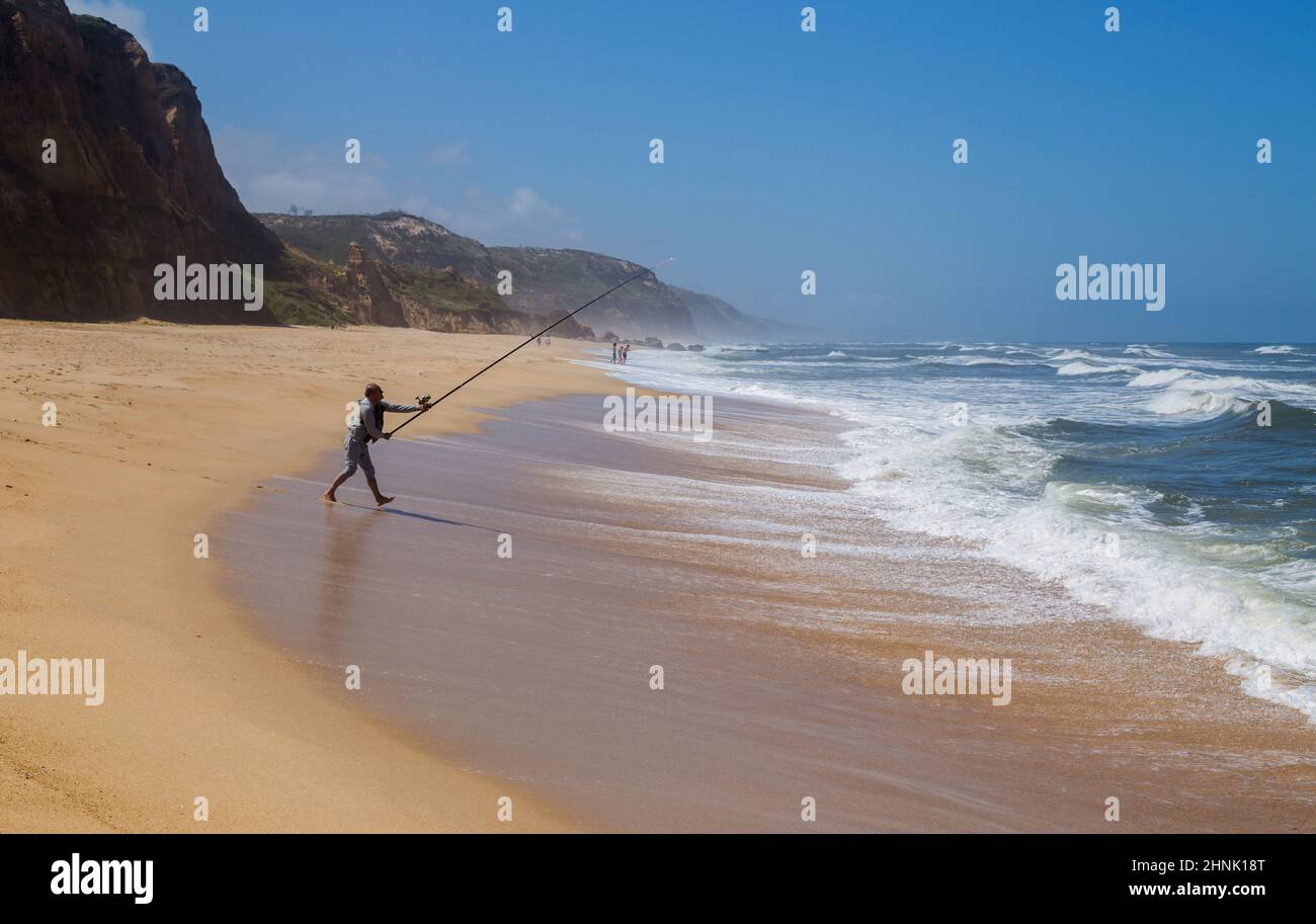 Fischer an einem Strand Stockfoto