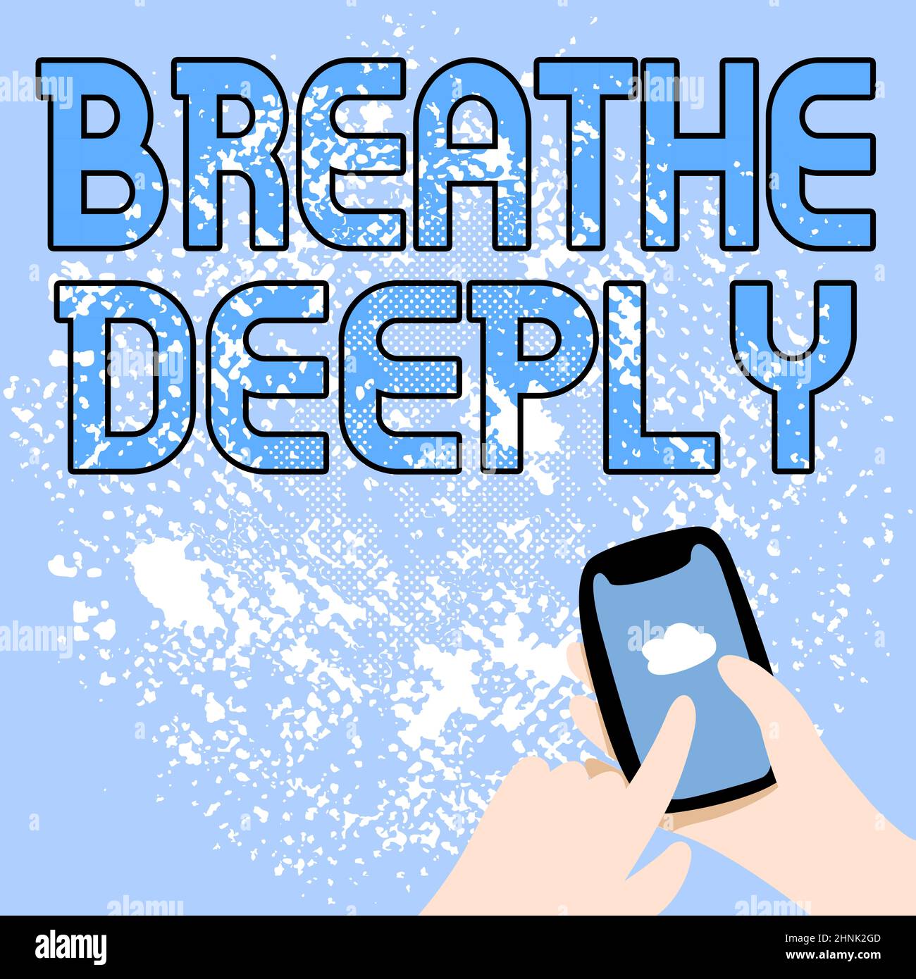 Schild mit der Anzeige „tief atmen“. Wort geschrieben, um einen großen Atemzug in die Lunge zu nehmen, um zu pausieren Abstract Spreading Message Online, Global Connectivity Concepts Stockfoto