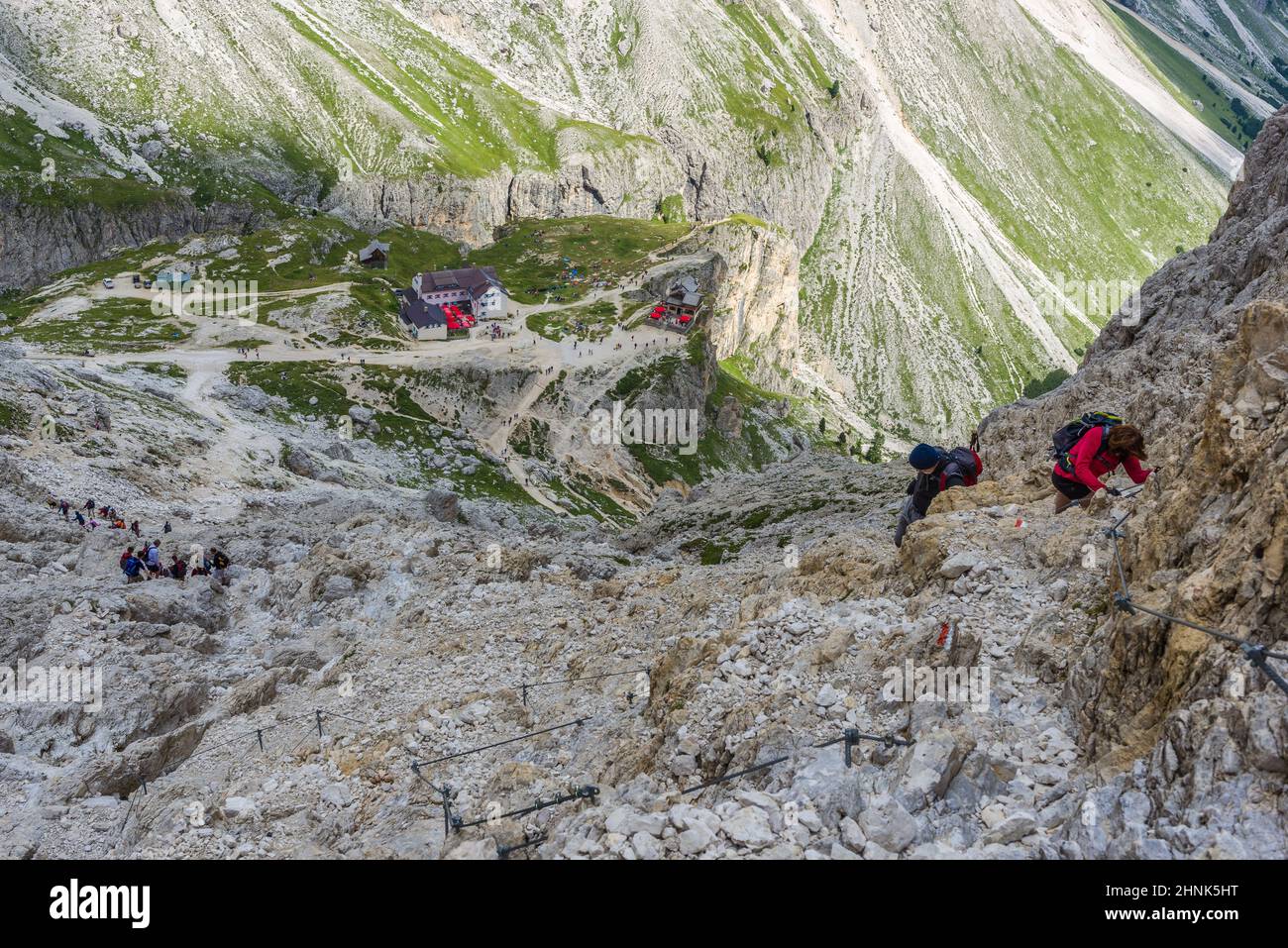 Bergsteiger in den Dolomiten Stockfoto
