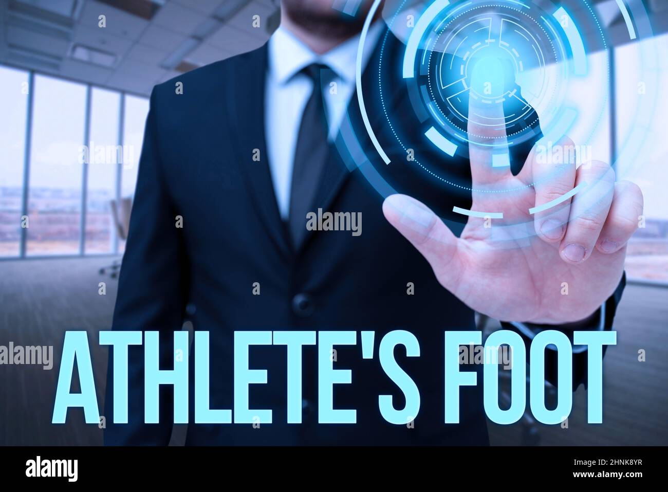 Handschrift Text Athlete S ist Fuß, Konzept bedeutet eine Pilzinfektion des Fußes durch Blasen markiert Mann im Büro Uniform stehend drücken Virtual Stockfoto