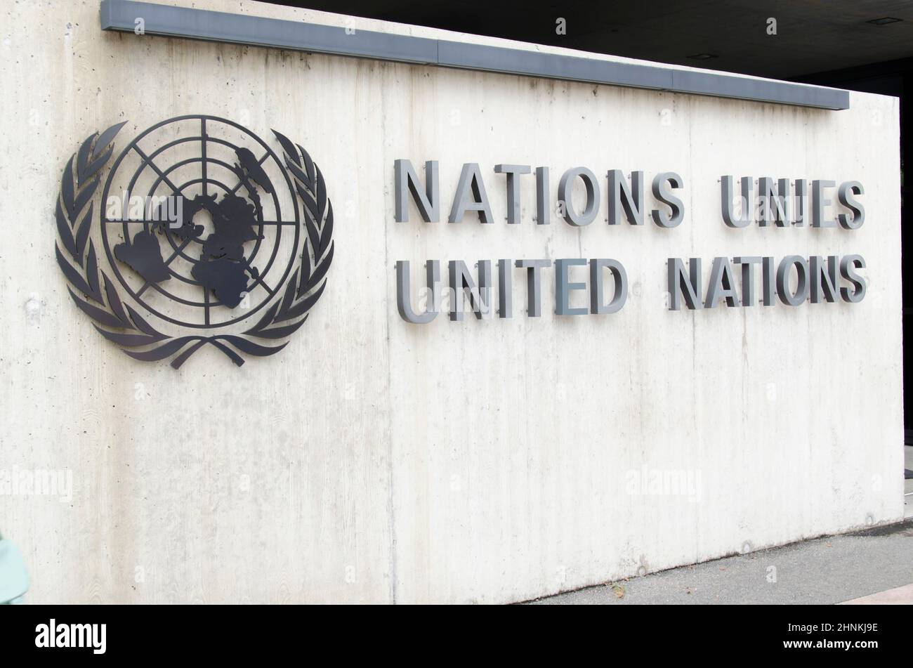 Zeichen und Logo der Vereinten Nationen Stockfoto