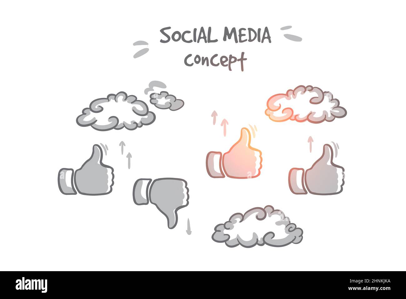 Social-Media-Konzept. Von Hand gezeichneter isolierter Vektor. Stockfoto