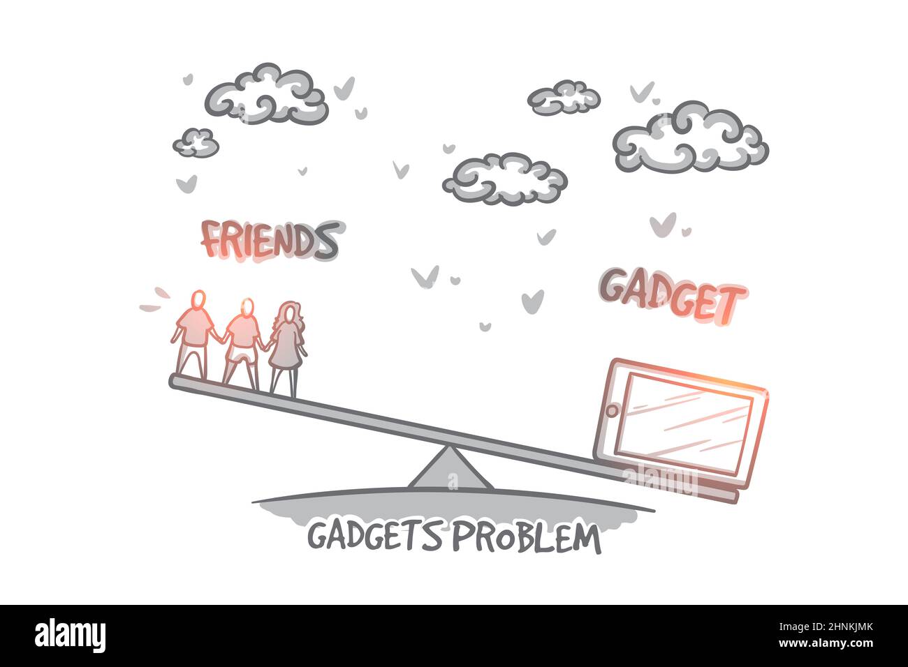 Gadgets Problem Konzept Skizze - isolierte Vektor-Illustration. Stockfoto