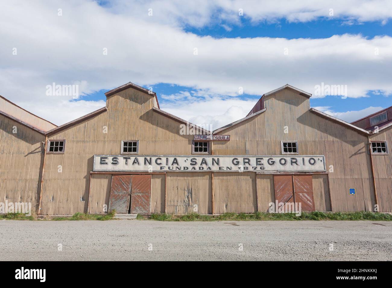 San Gregorio Stadtbild, Punta Delgada, chilenisches Wahrzeichen Stockfoto