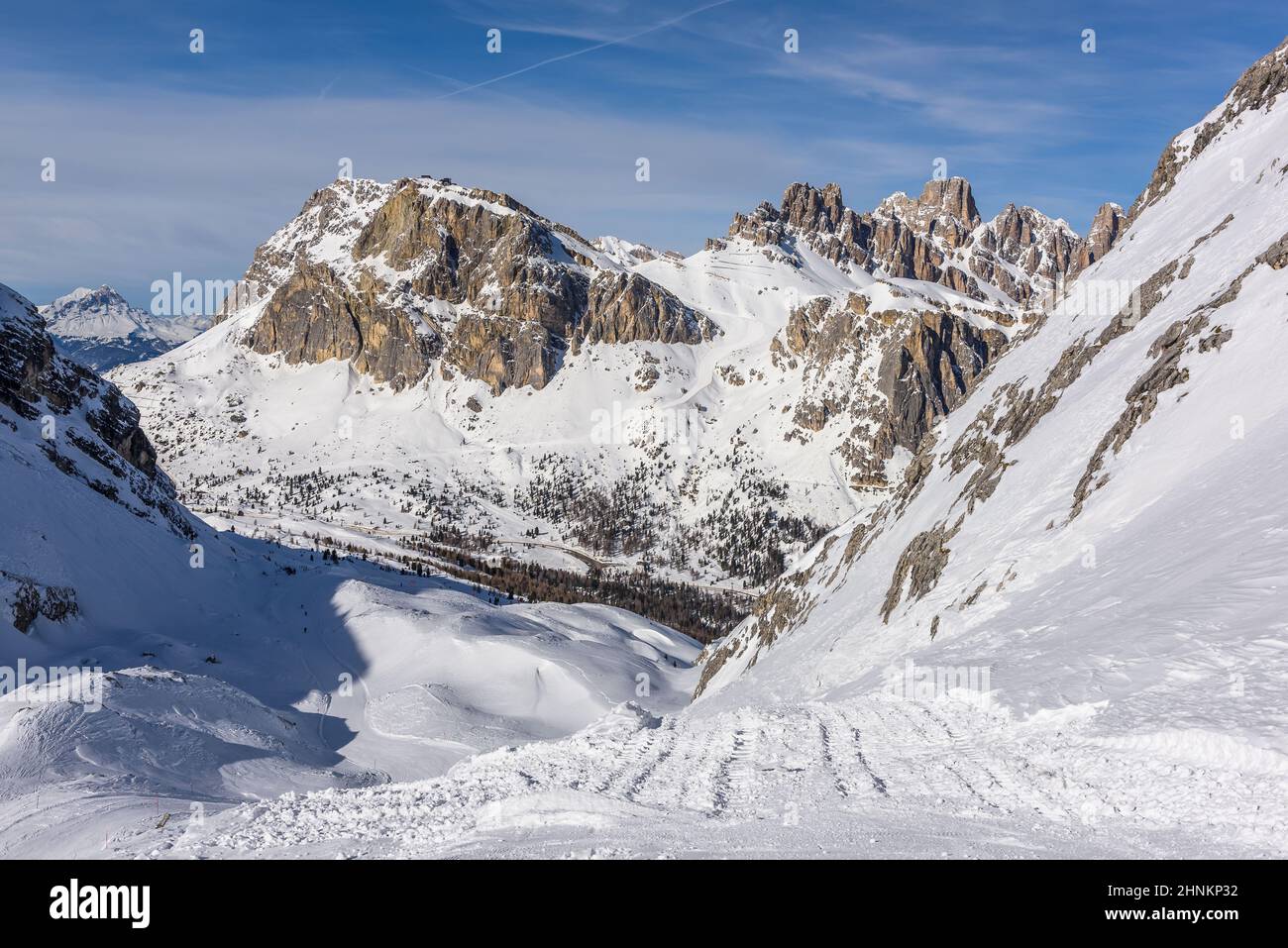 Winter Panorama der Lagazuoi in den Dolomiten in der Nähe von Cortina d'Ampezzo Stockfoto