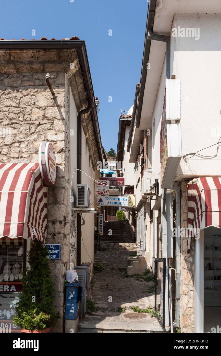 Kleine Straße in Ohrid, Mazedonien, Balkan, Osteuropa Stockfoto